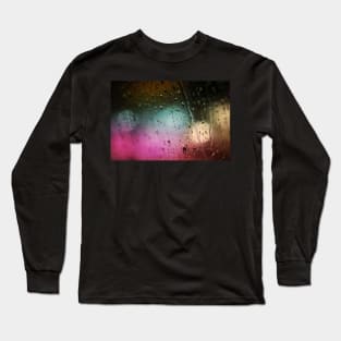 Deatil of raindrops on a car windshield at night Long Sleeve T-Shirt